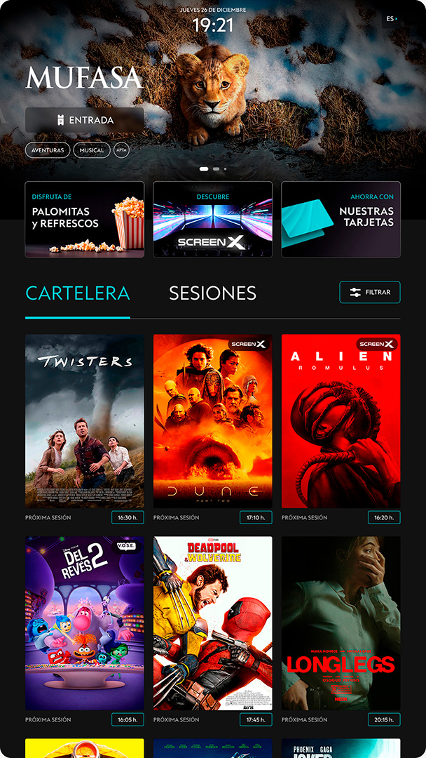 UI design for a cinema digital kiosk