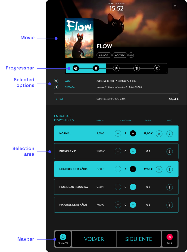 UI assets for a digital cinema kiosk