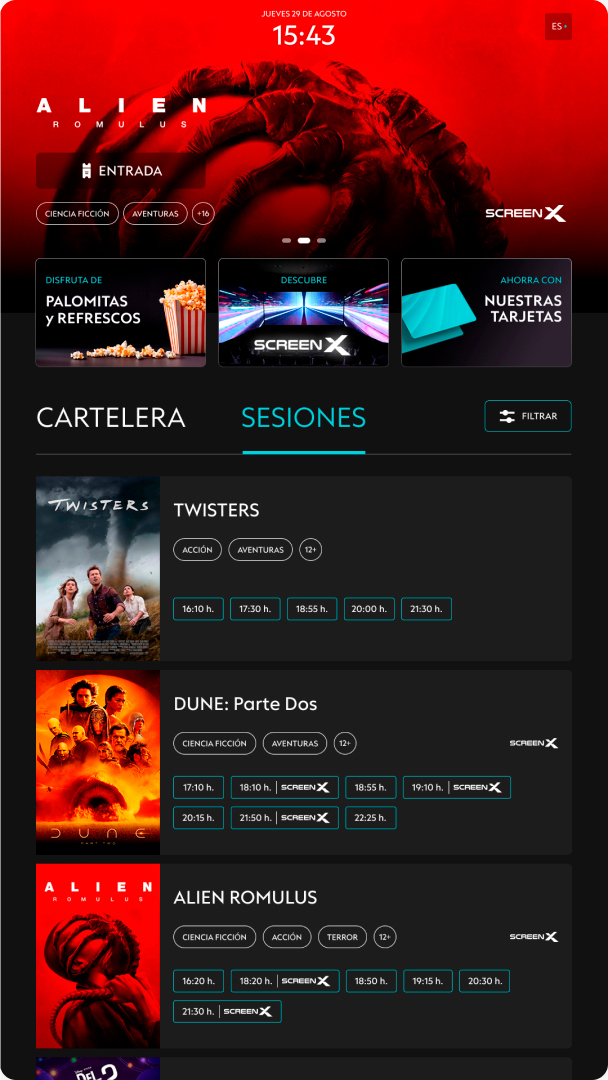 UI design for a cinema digital kiosk