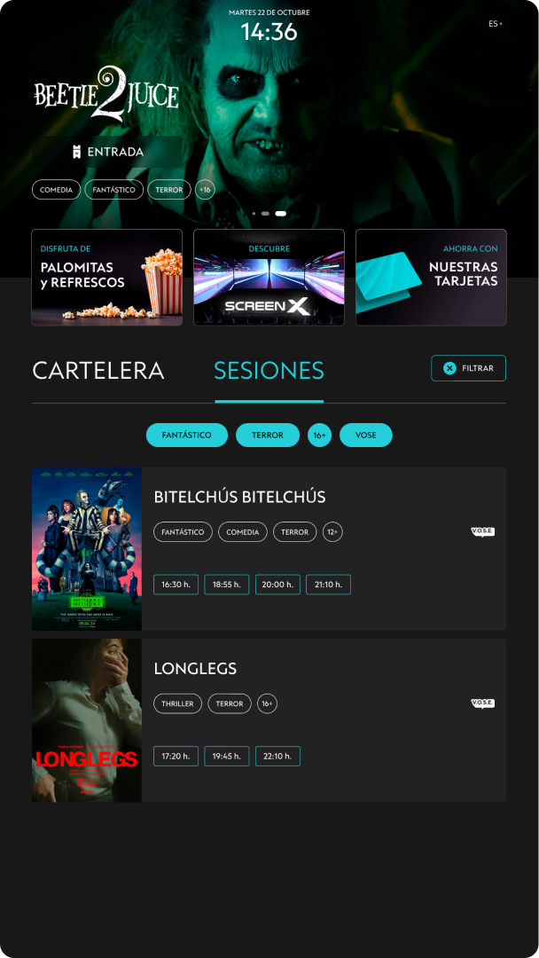 UI design for a cinema digital kiosk