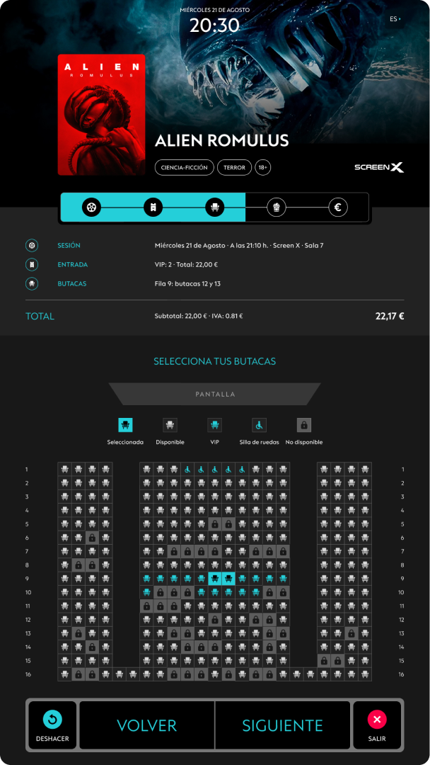 UI design for a cinema digital kiosk