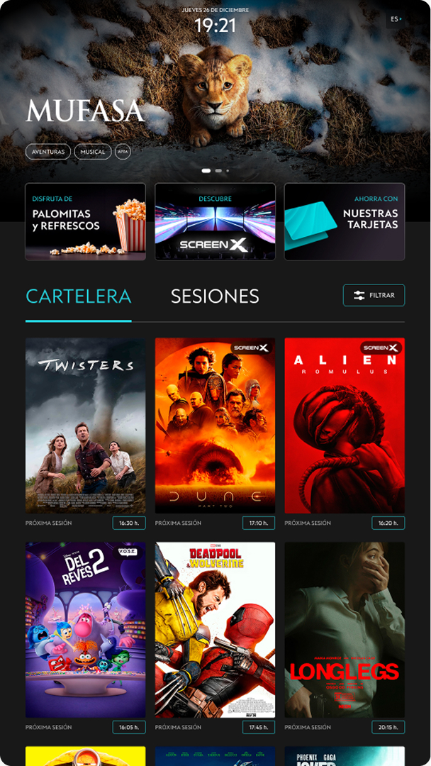 UI design for a cinema digital kiosk