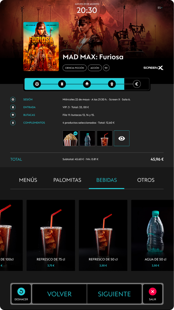 UI design for a cinema digital kiosk