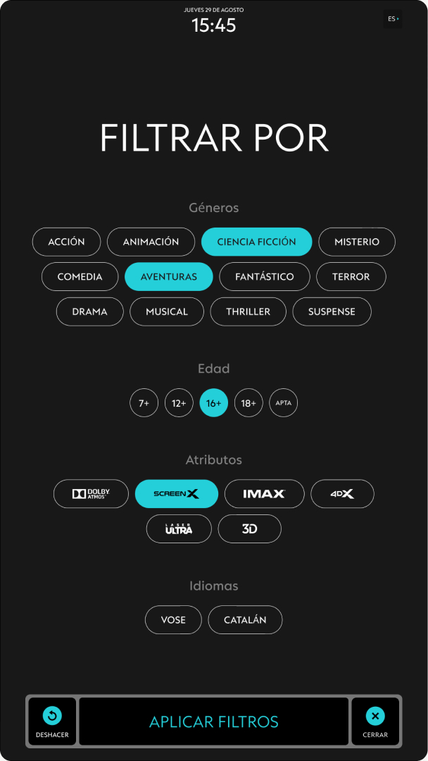 UI design for a cinema digital kiosk