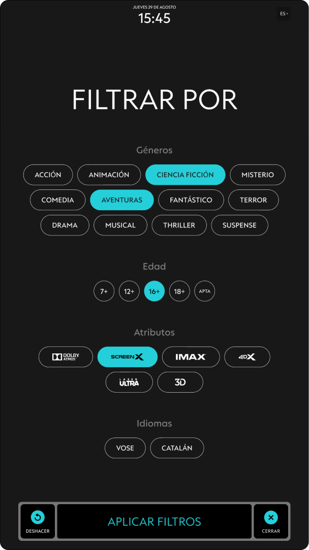 UI design for a cinema digital kiosk