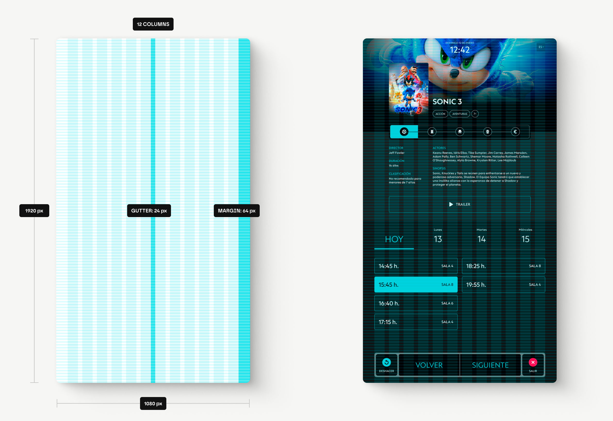 UI grid design for a cinema digital kiosk