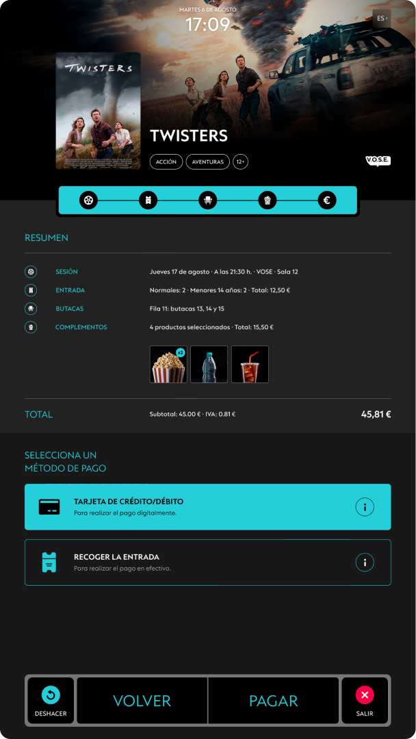 UI design for a cinema digital kiosk
