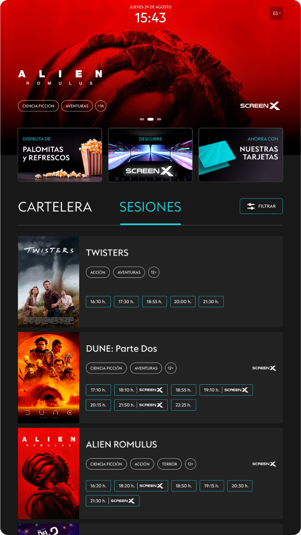 UI design for a cinema digital kiosk