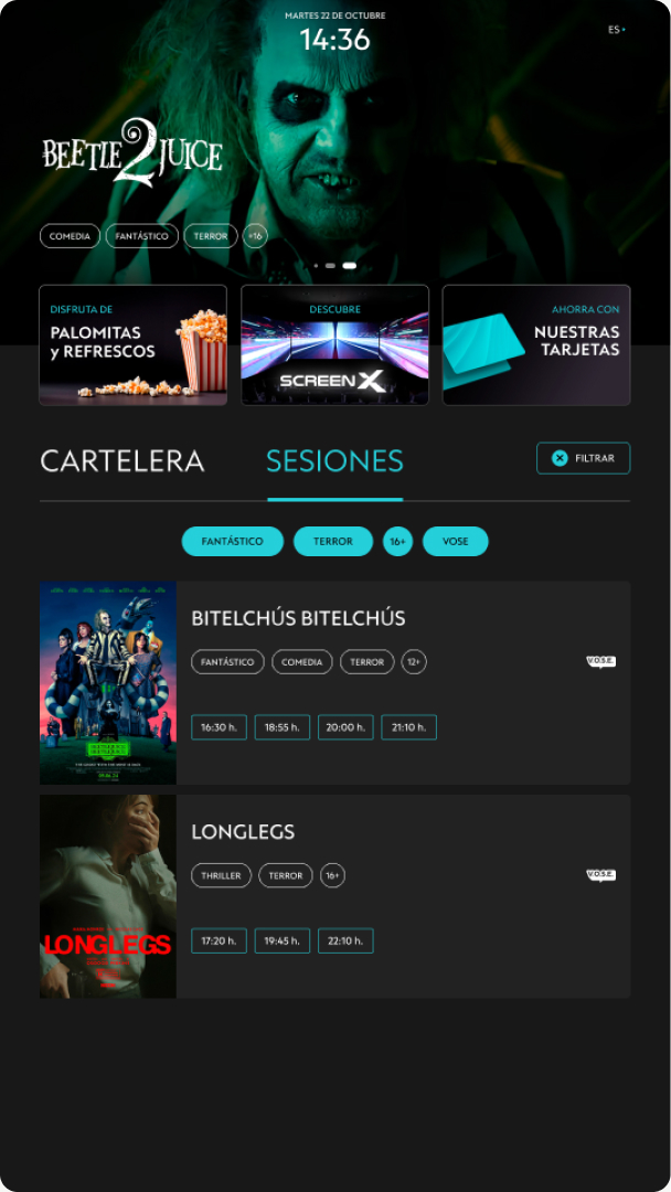 UI design for a cinema digital kiosk