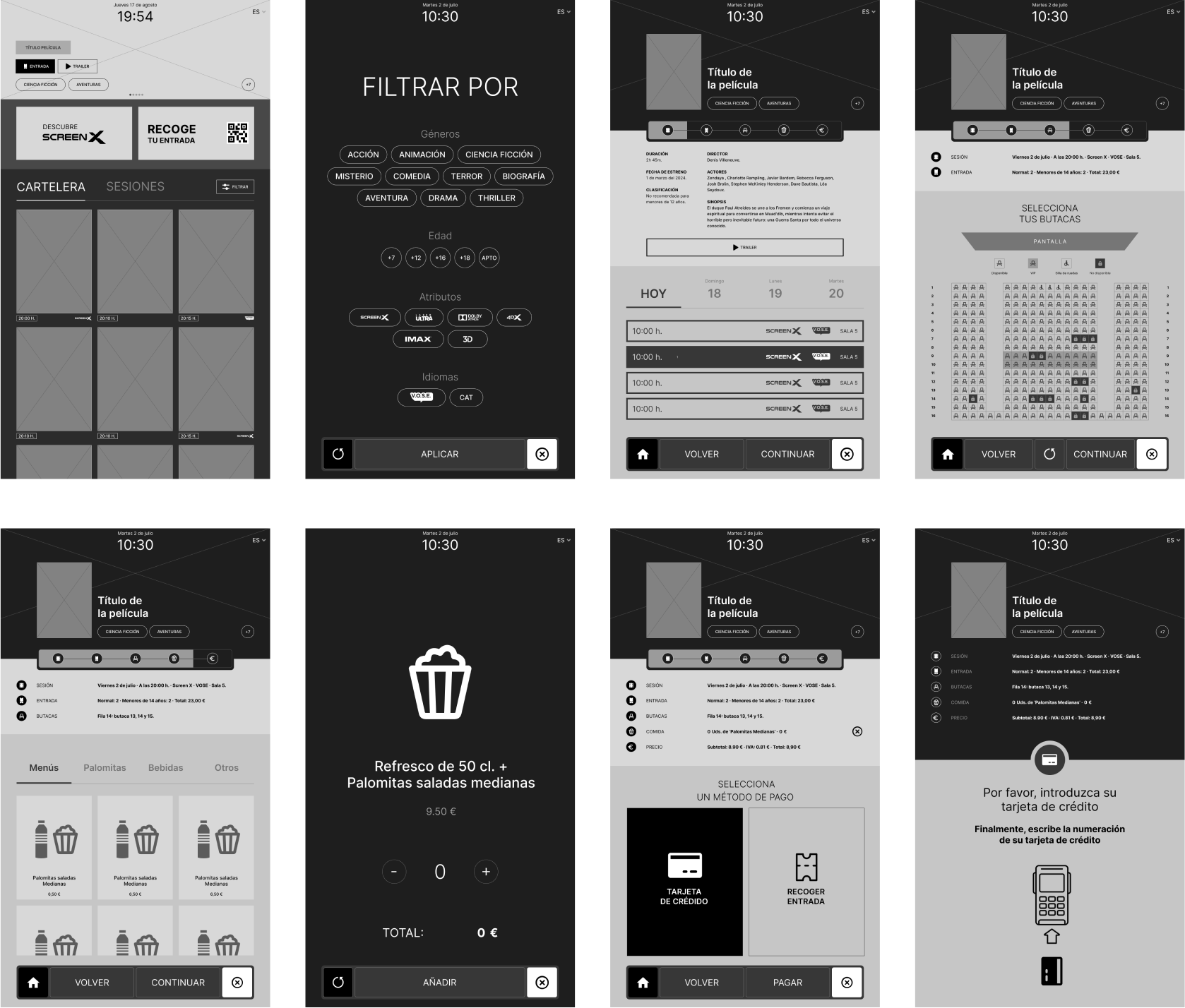 Wireframes for a digital cinema kiosk