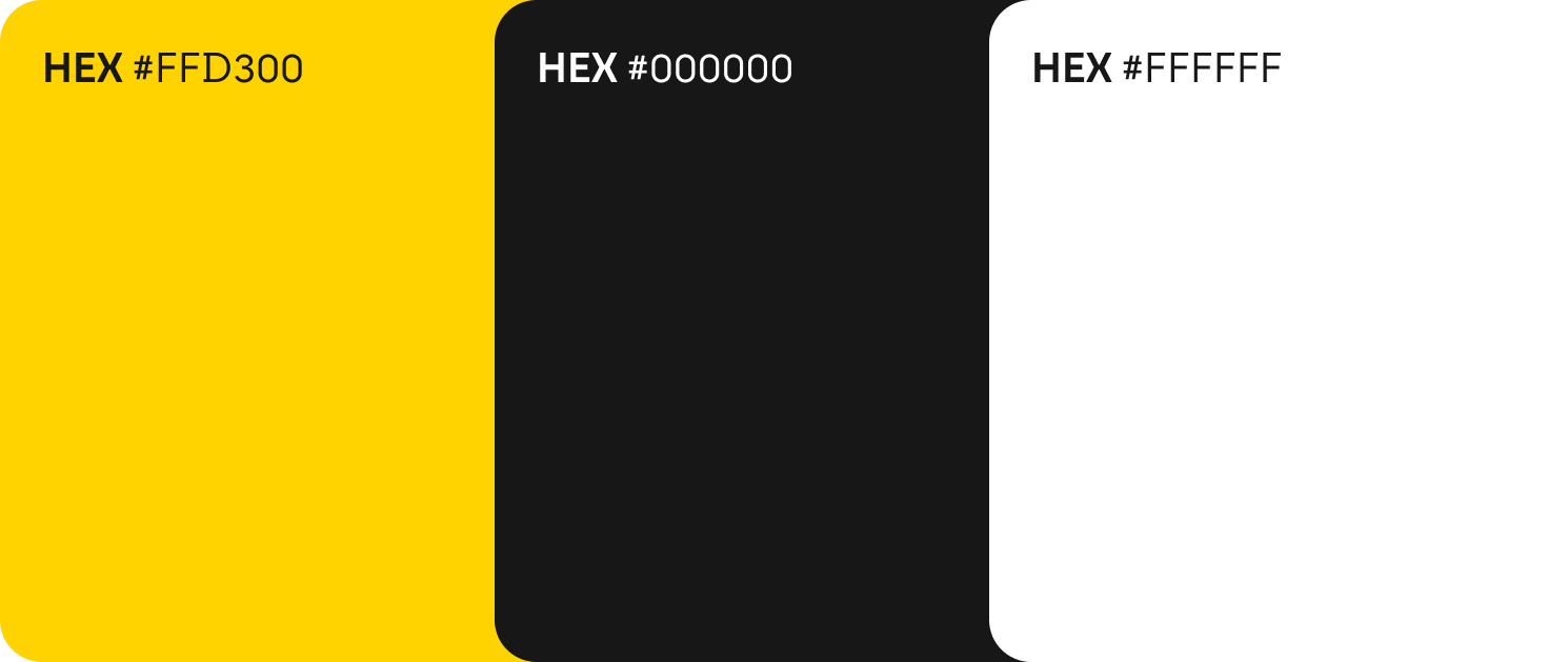 RACC corporate color palette: yellow #FFD300, black #000000 and white #FFFFFF