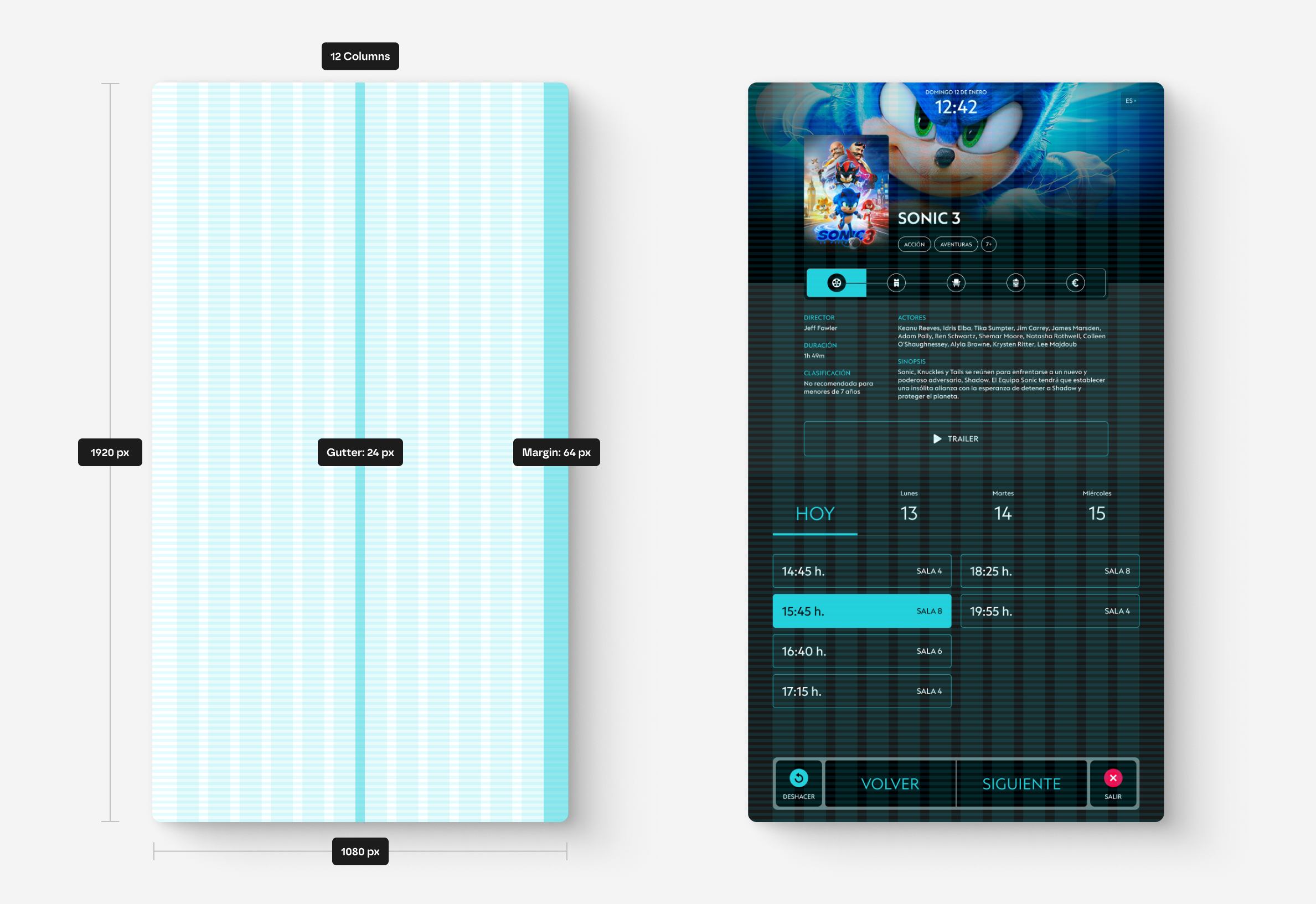 UI grid design for a cinema digital kiosk