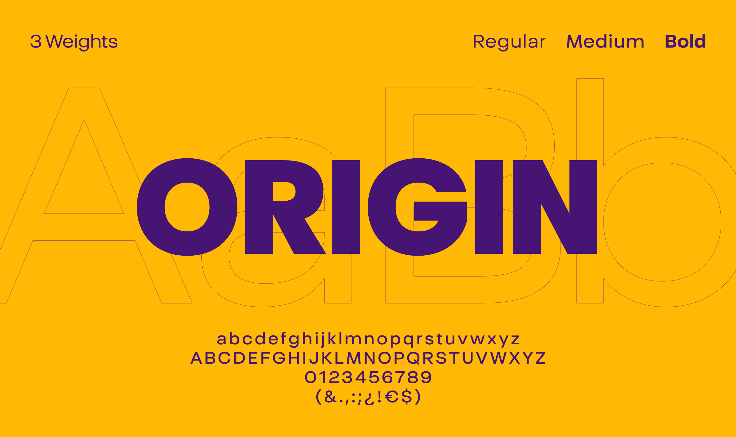 Origin typeface specimen in 3 weights — Regular, Medium and Bold — the geometric sans-serif chosen for CB Mataró.